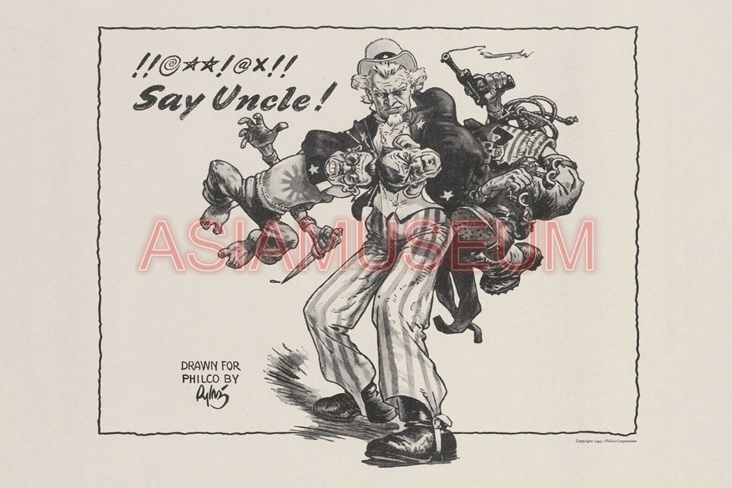 1943 WWii USA JAPAN TOJO UNCLE SAM FLAG COMIC CARTOON FUNNY PROPAGANDA Postcard