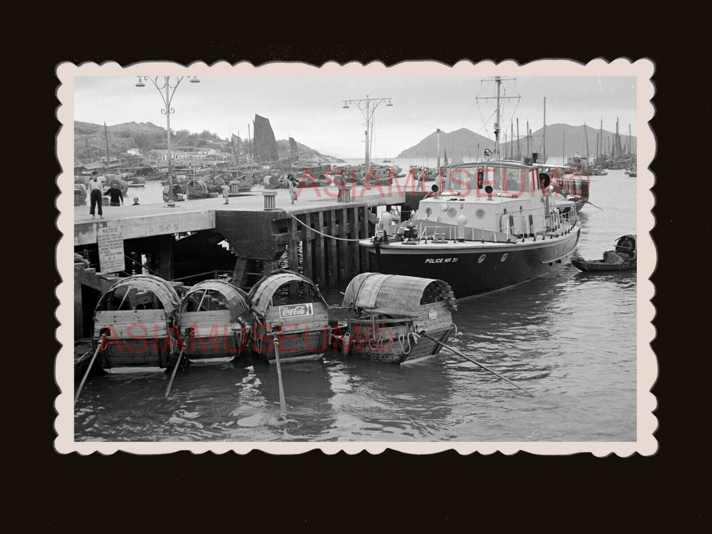 40s Hong Kong Police Boat Dock Pier Sampan Harbor Hong Kong Photo 香港旧照片 #2095