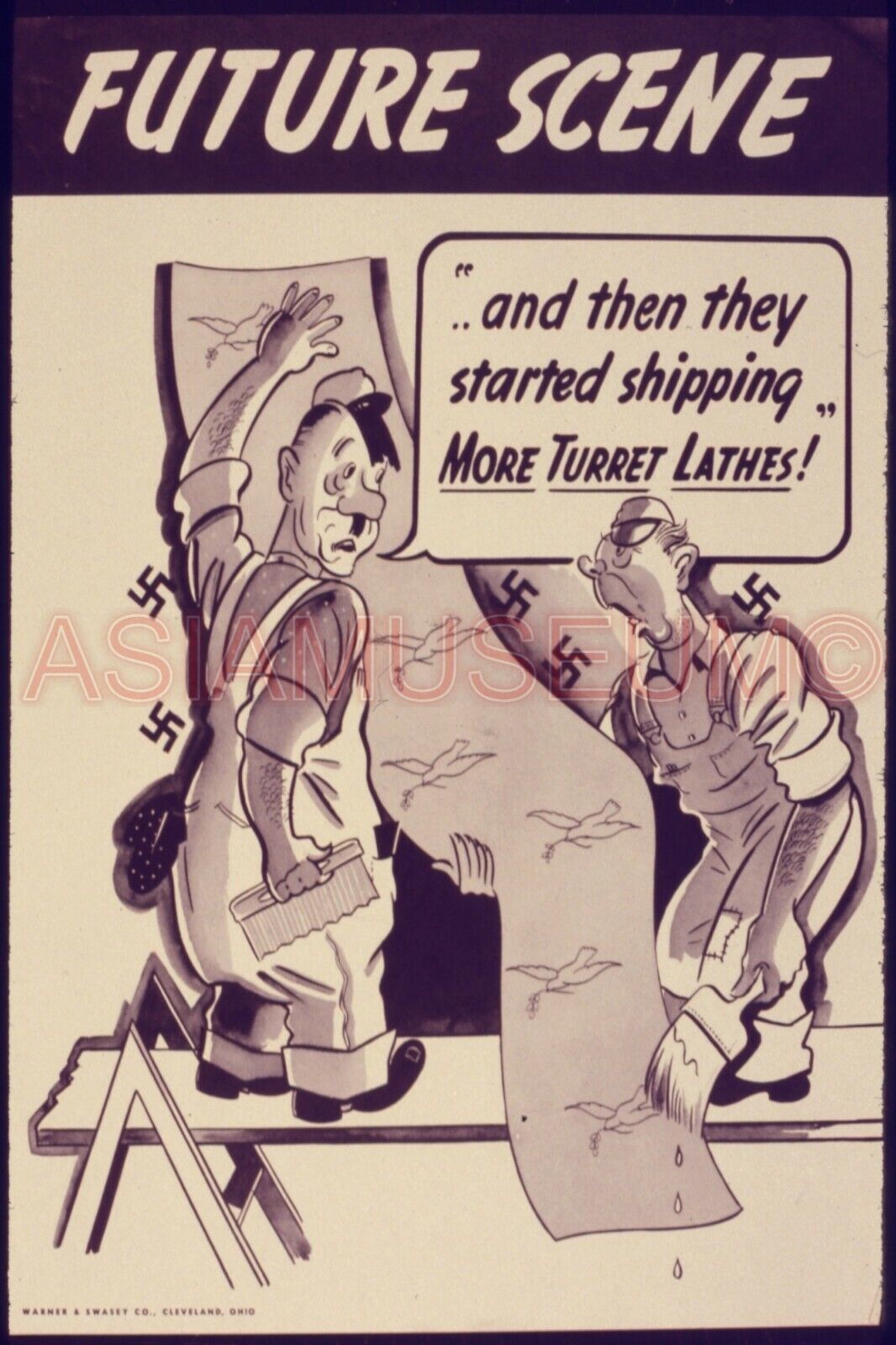 1945 WWii AMERICA USA CARTOON COMIC CARICATURE FUNNY WORKER PROPAGANDA Postcard