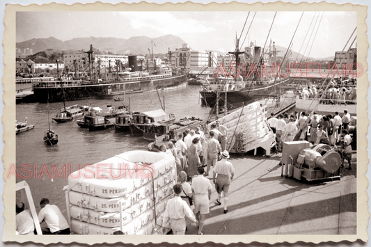 50s PHILIPPINES MANILA BAY PIER PORT CARGO SHIP BOAT FERRY Vintage Photo 26312