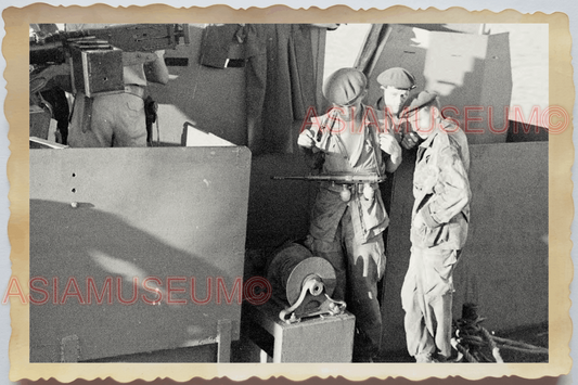 40s WW2 Vietnam FRANCE INDOCHINA NAVY WARSHIP SHIP HARBOR ii Vintage Photo 25862