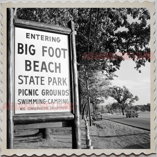 50s LAKE GENEVA WISCONSIN WALWORTH MILWAUKEE BIG FOOT BEACH OLD USA Photo 9169