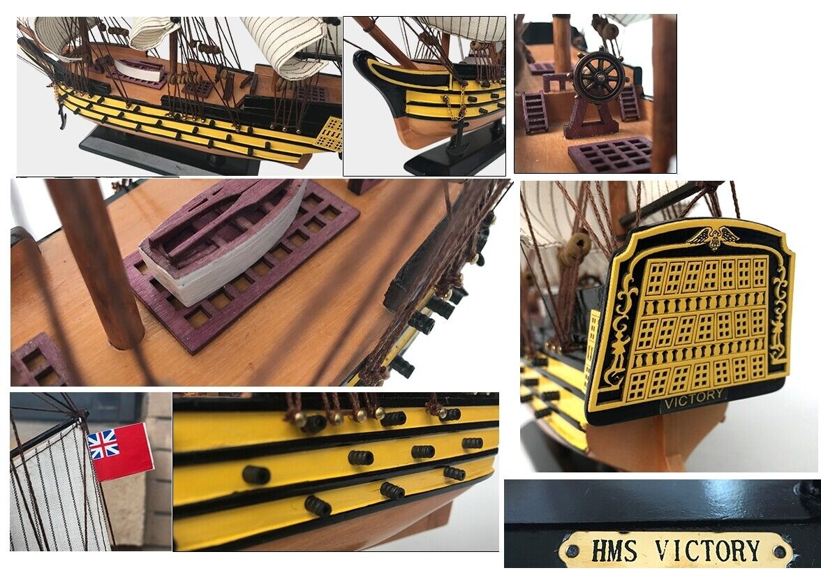 24" HMS VICTORY BRITISH GREAT BRITAIN EMPIRE COLONY FLAG Wood Vintage Model Ship