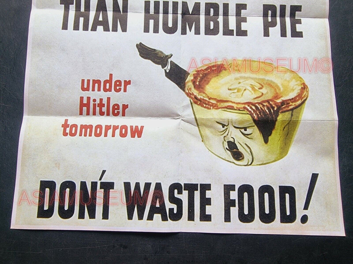 1942 WW2 USA AMERICA DON'T WASTE FOOD POT LUCK CHURCHILL PIE PROPAGANDA POSTER