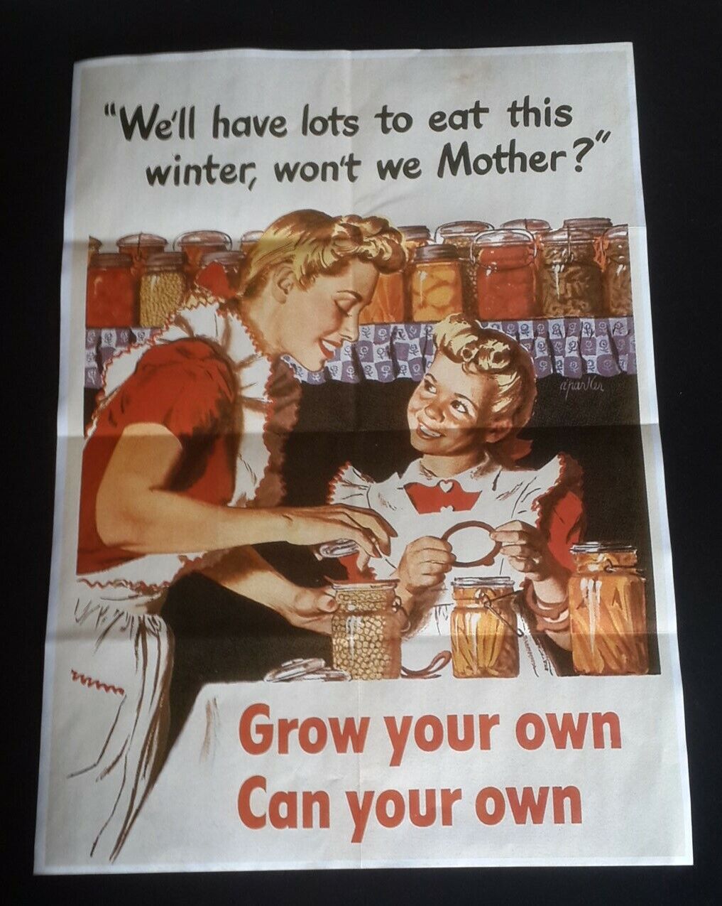 1940 WW2 USA WOMEN LADY GIRLFOOD JAR WAR SOLDIER ARMY FLAG WIN PROPAGANDA POSTER