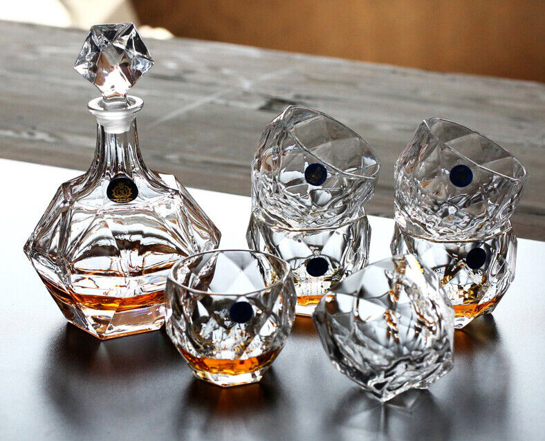 Authentic Set Crystal Decanter 6 Glass Bottle Whisky Wine Stopper Cognac #11