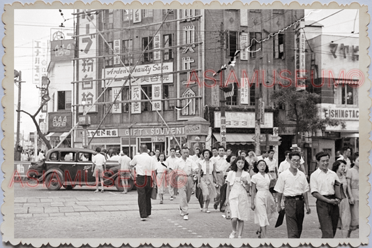 50s JAPAN TOKYO STREET SCENE PEDESTRIAN BUSY ROAD CAR  Vintage Old Photo 25218