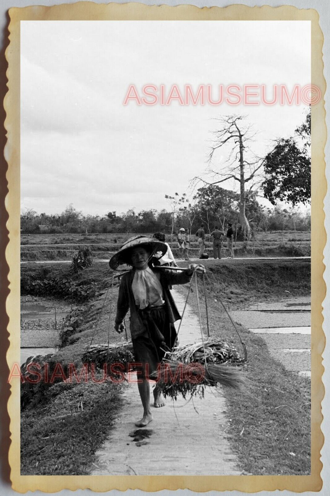 40s Vietnam War SAIGON VILLAGE WOMEN STRAW HAT FARMER PADDY Vintage Photo 1476