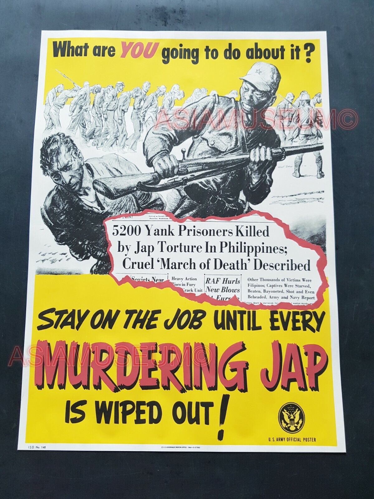 1943 USA JAPAN ARMY SOLDIER BATAAN DEATH MARCH PHILIPPINES WAR PROPAGANDA POSTER