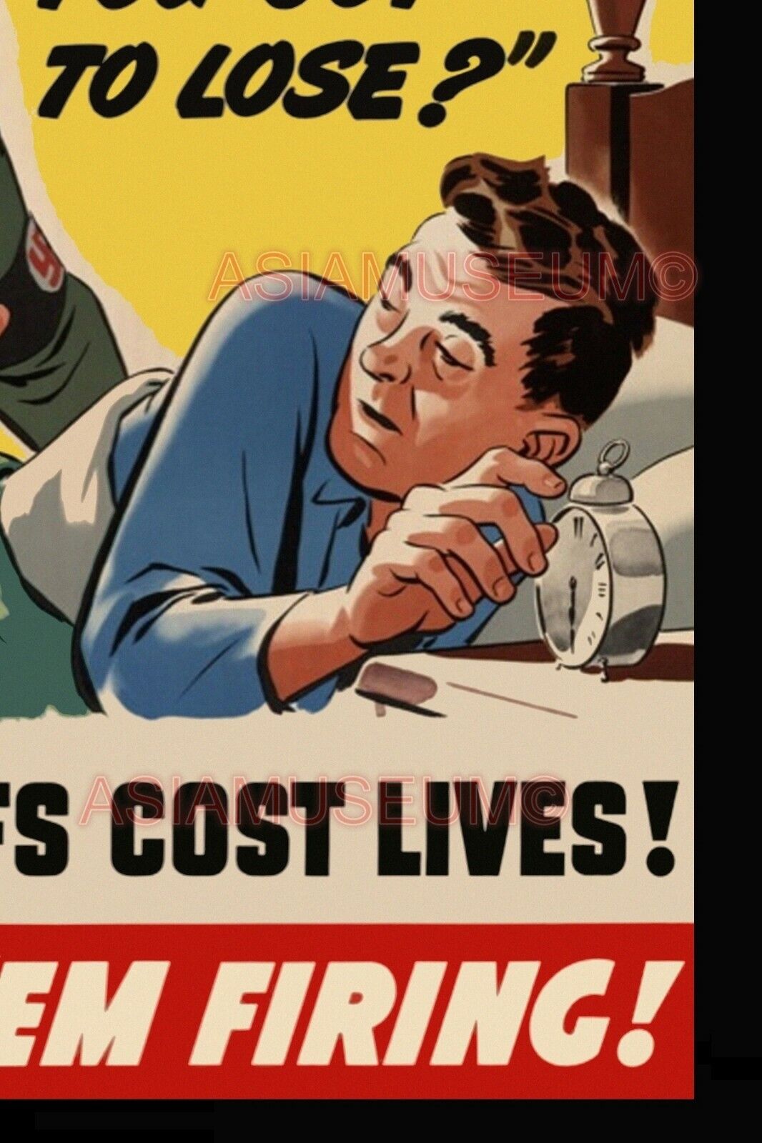 1942 WWii USA AMERICA ANTI CARTOON COMIC FUNNY SLEEP COST LIVE PROPAGANDA POSTER