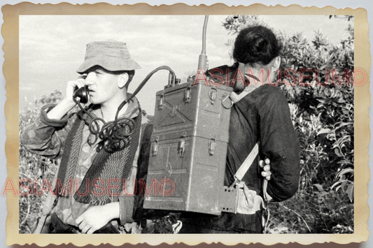 40s WW2 Vietnam HANOI FRANCE ARMY SOLDIER WIRELESS TELEPHONE Vintage Photo 24584