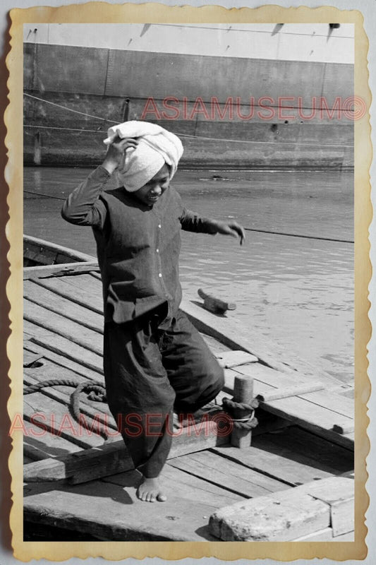 60s Vietnam War WOMEN LADY PIER BOAT SHIP PORT MEKONG RIVER Vintage Photo 1155