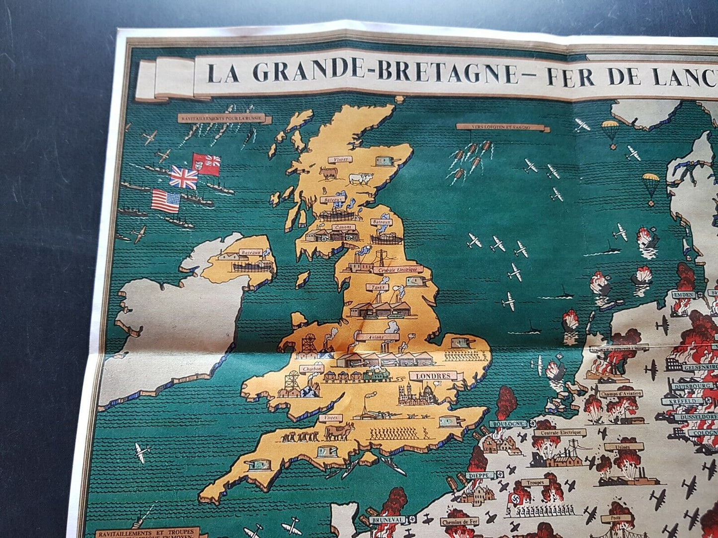 1942 WW2 BRITAIN FRANCE SPAIN EUROPE HOLLAND BELGIUM WAR MAP  PROPAGANDA POSTER