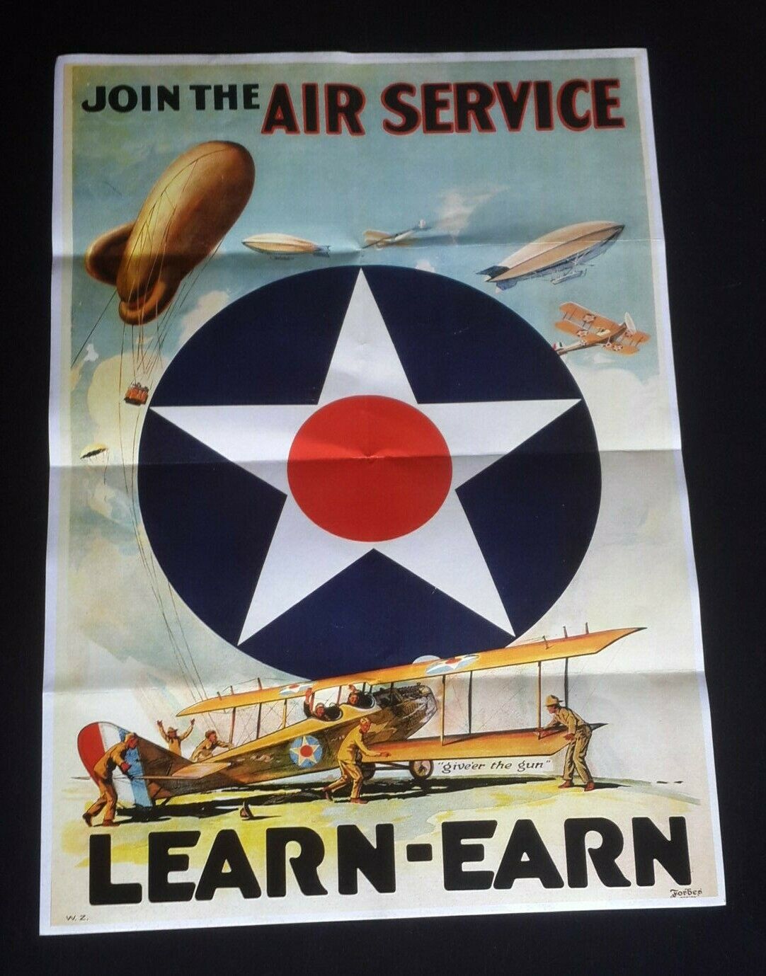 1939 WW2 USA AMERICA AIR SERVICE AIRCRAFT AIR PLANE BALLOON  PROPAGANDA POSTER