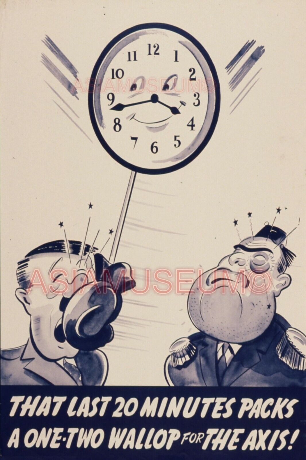 1942 WWii USA COMIC CARTOON WALL CLOCK PUNCH D-DAY ALLIES PROPAGANDA Postcard