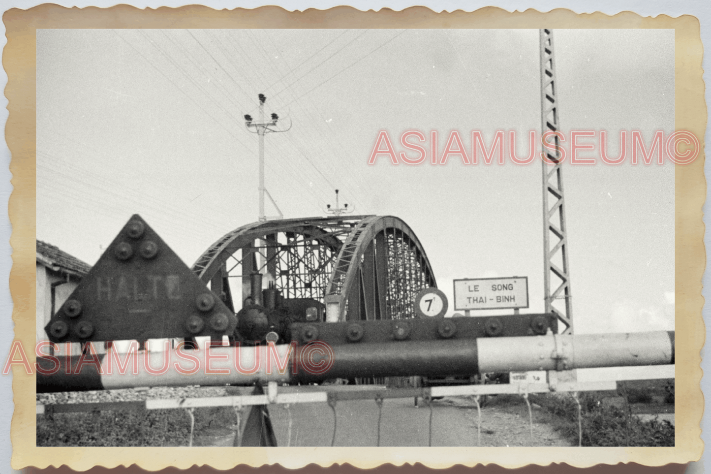 40s WW2 Vietnam HANOI LONG BIEN BRIDGE RED RIVER BARRIER OLD Vintage Photo 23795