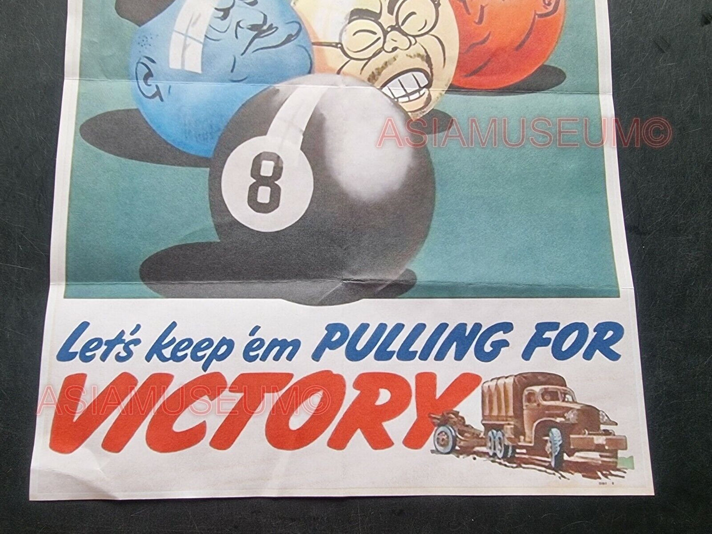 1941 WW2 USA AMERICA SNOOKER BILLIARD ALLIES  JAPAN ARMY TRUCK PROPAGANDA POSTER