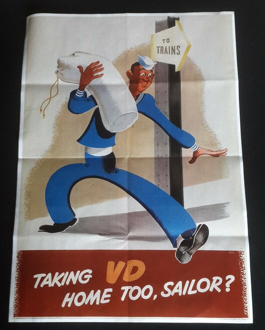 1942 WW2 USA SAILOR MARINE ARMY SOLDIER VD TRAIN WAR FLAG TANK PROPAGANDA POSTER