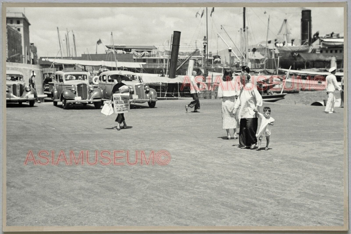 40s Women Boy Pier Ship Car Hong Kong Vintage Photo Postcard RPPC 519 香港舊照片明信片