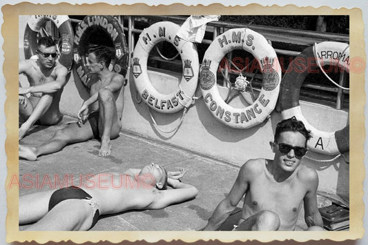 50s Vietnam War French USA Swimming Pool Man Gay Topless Vintage Photo 611