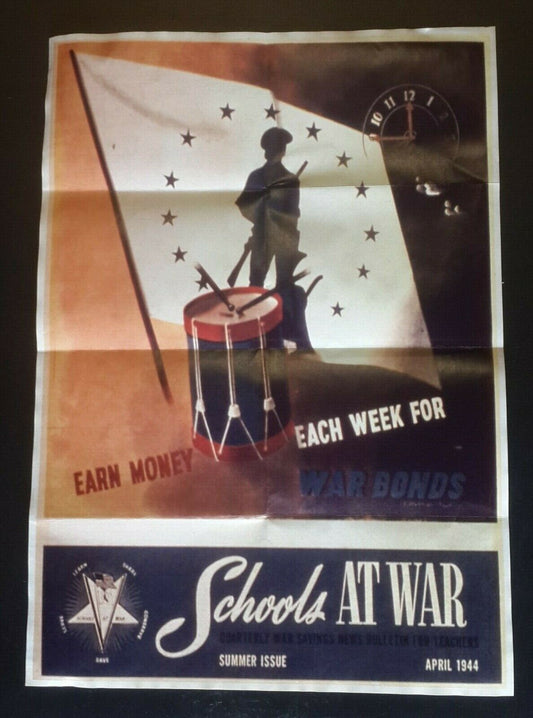 1944 WW2 USA AMERICA WAR BONDS LOAN FLAG ARMY SOLDIER DRUM PROPAGANDA POSTER