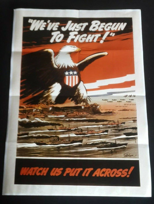 1942 WW2 USA AMERICA NAVY WARSHIP MARINE EAGLE ARMY FLAG WAR PROPAGANDA POSTER