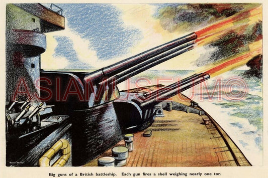 1941 WW2 BRITAIN BRITISH SEA POWER BATTLE SHIP BIG GUN ART PROPAGANDA Postcard