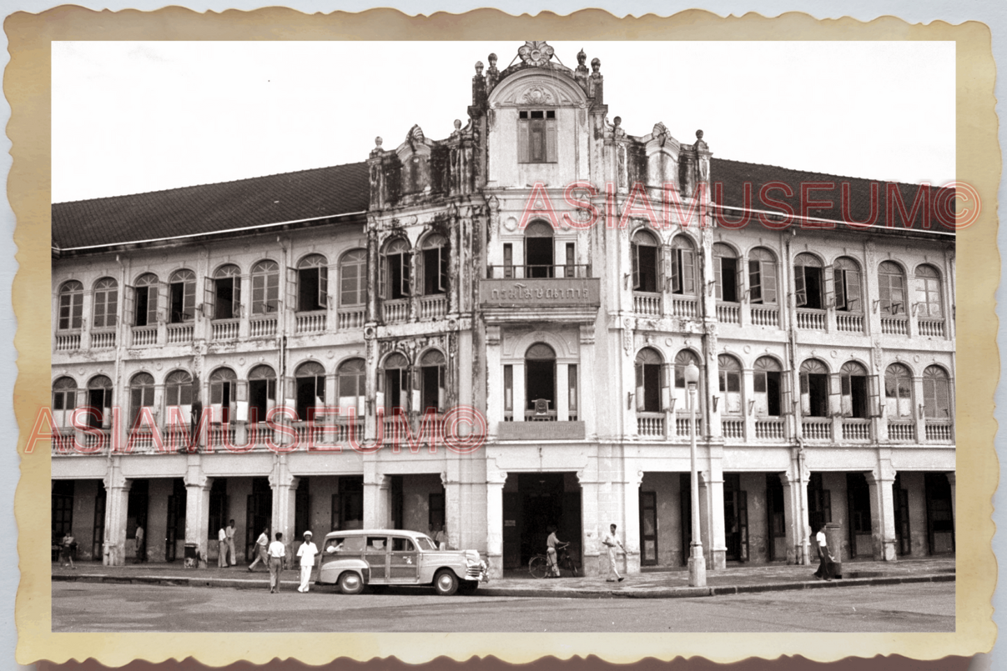 50s THAILAND BANGKOK STREET SCENE BUILDING CAR ROYAL FACADE Vintage Photo 28627