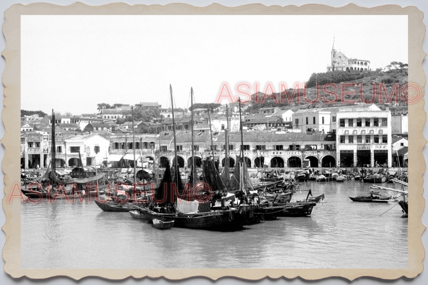 40's Macau Seaview Harbor Waterfront Boat Ship Ad Old Vintage Photo 澳门旧照片 #26527