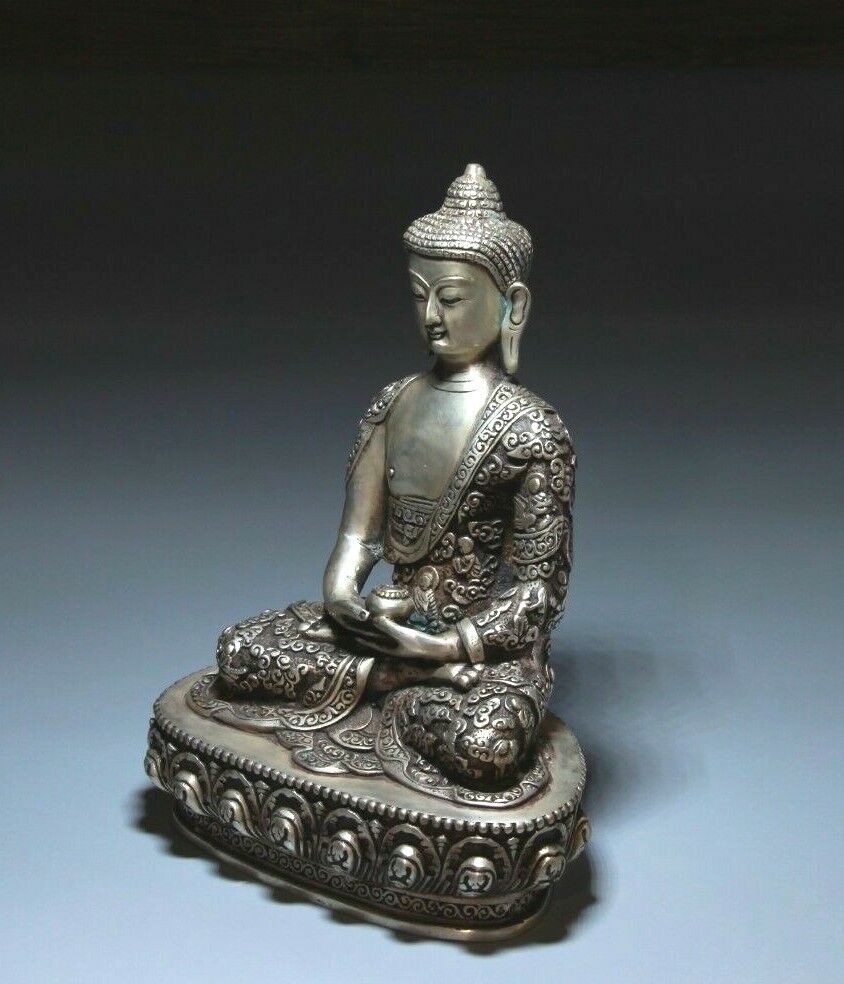 Tibet Tibetischen Buddhismus weiß Kupfer Silbervergoldung Schüssel Sitz Statue