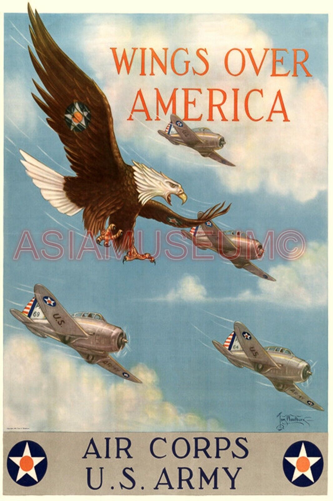 1942 WW2 USA AMERICA AIR CORPS CORPS EAGLE AIRCRAFT FLAG WAR PROPAGANDA Postcard