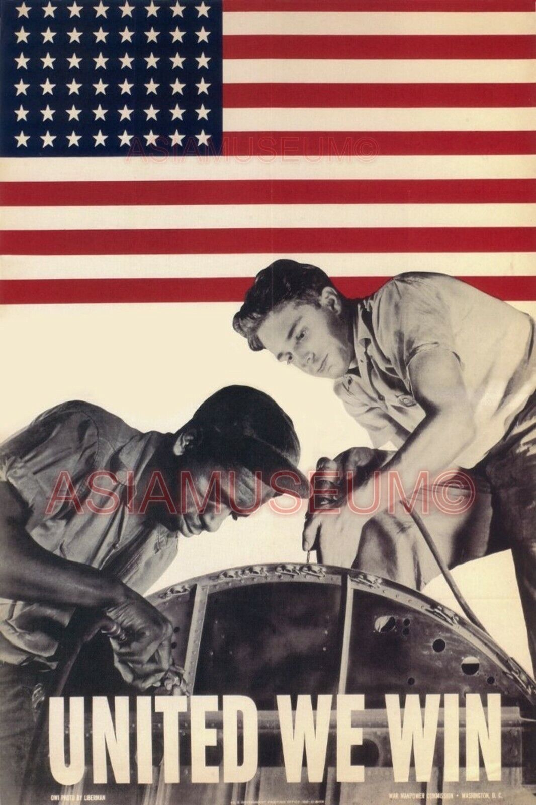 1943 WW2 USA AMERICA WAR FLAG WORKER BOMB SHIP PLANE NAVY PROPAGANDA Postcard