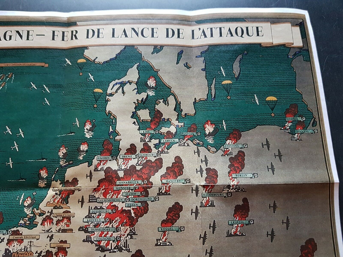 1942 WW2 BRITAIN FRANCE SPAIN EUROPE HOLLAND BELGIUM WAR MAP  PROPAGANDA POSTER