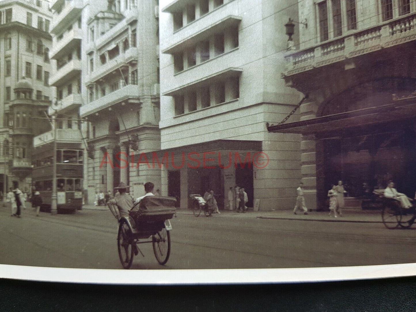 Central Double Decker Bus Rickshaw Des Voeux Hong Kong Photo Postcard RPPC 1673