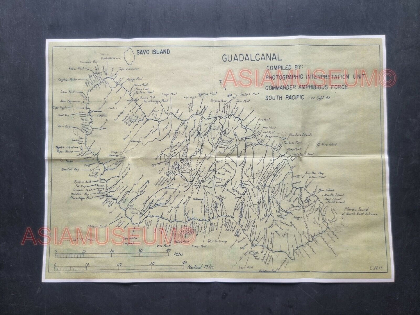 1942 WW2 USA AMERICA JAPAN GUADAL CANAL BATTLE WAR MAP ATLAS PROPAGANDA POSTER