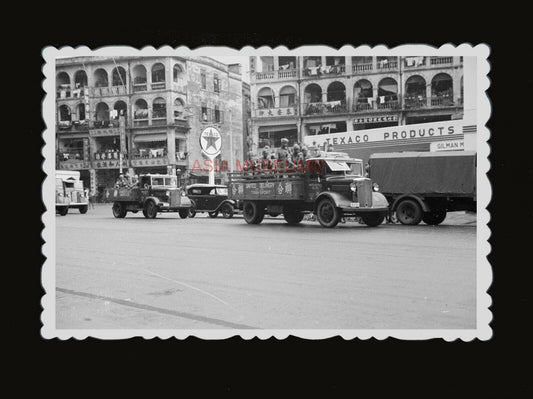 1940s BRITISH INDIA ARMY TRUCK TEXACO GAS STATION Old Hong Kong Photo 香港老照片 1169