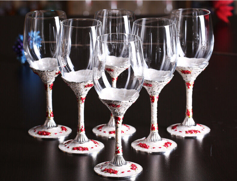 Set Antique Renaissance Vintage Style 6 Crystal Glass Hanger Decanter Wine Red