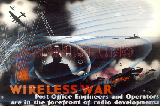 1945 WW2 USA AMERICA WIRELESS WAR RADIO WARSHIP PLANE BATTLE PROPAGANDA Postcard