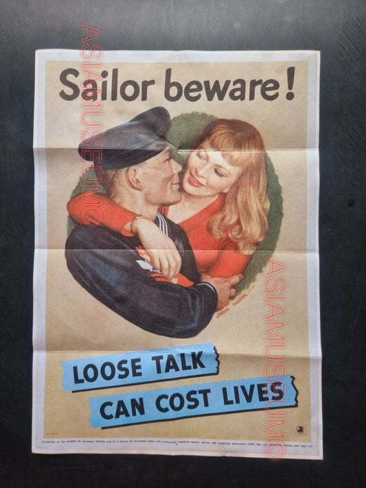 1943 WW2 USA SAILOR WOMEN LOOSE TALK COST LIVES SPY WAR NAVY PROPAGANDA POSTER