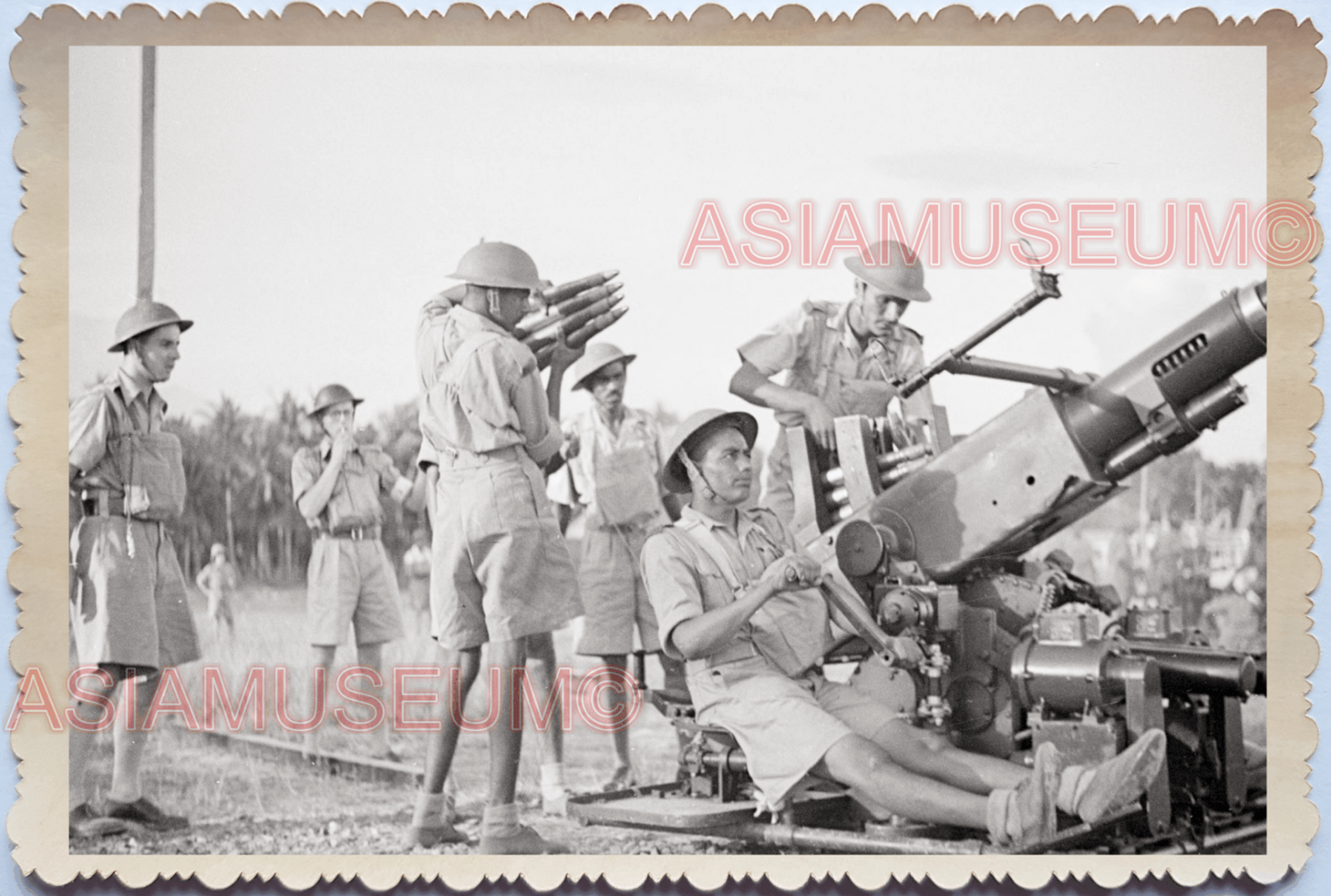 WW2 British India Army Anti Aircraft Gun Japanese War B&W Singapore Photo 18939