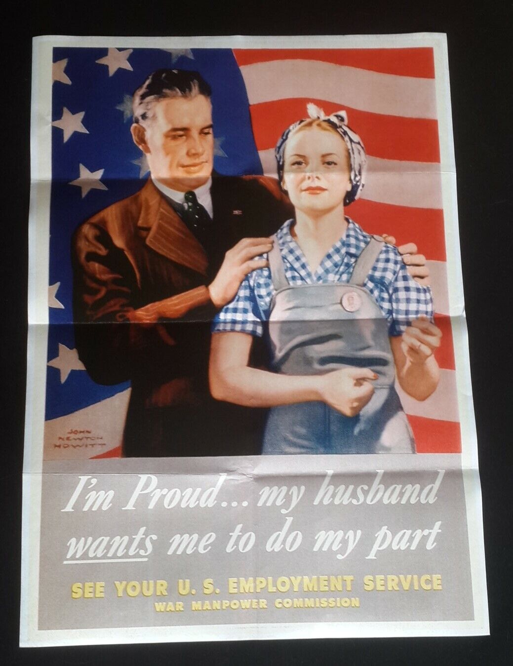 1943 WW2 USA AMERICA WOMEN LADY FLAG ARMY SOLDIER WAR JOB MAN PROPAGANDA POSTER