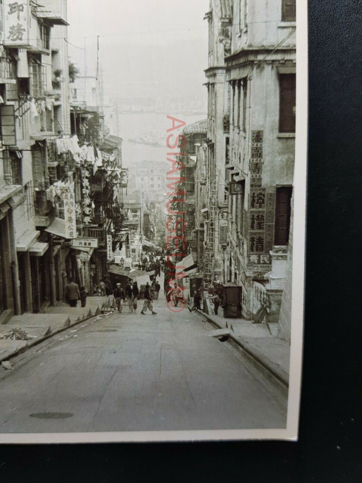 Cochrane Street Central Steps Market Vintage B&W Hong Kong Photo Postcard RPPC