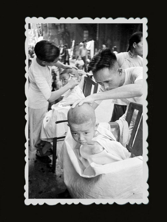 50s Vintage Hong Kong Photo Street Sidewalk Barber Children Hair Women Men #464