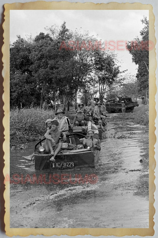 50s Vietnam SAIGON RIVER BOAT ARMY PATROL TOPLESS MAN GAY WAR Vintage Photo #824