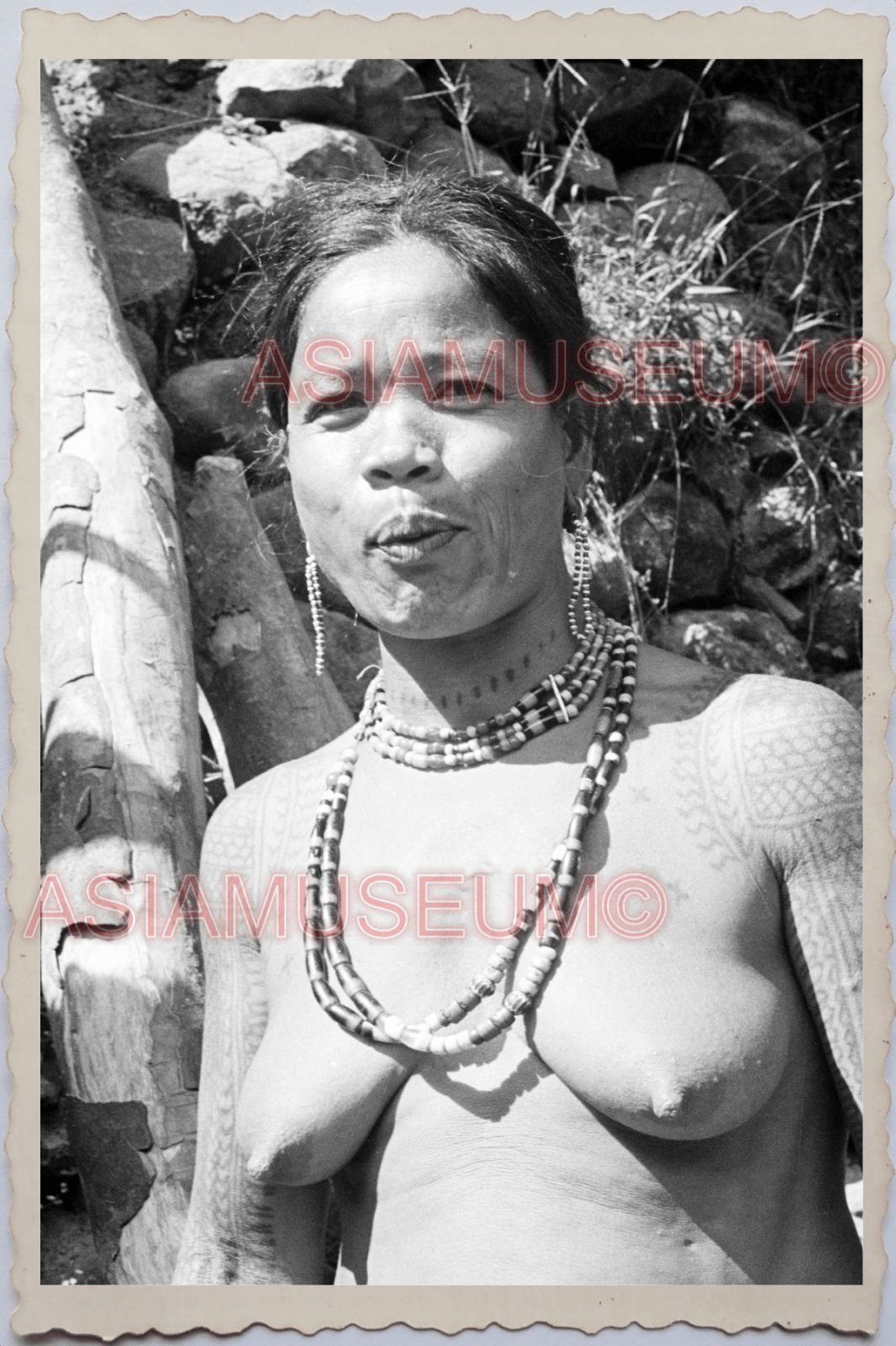 50s PHILIPPINES IFUGAO WOMEN YOUNG LADY TRIBE TATTOO TOPLESS VINTAGE Photo 24205