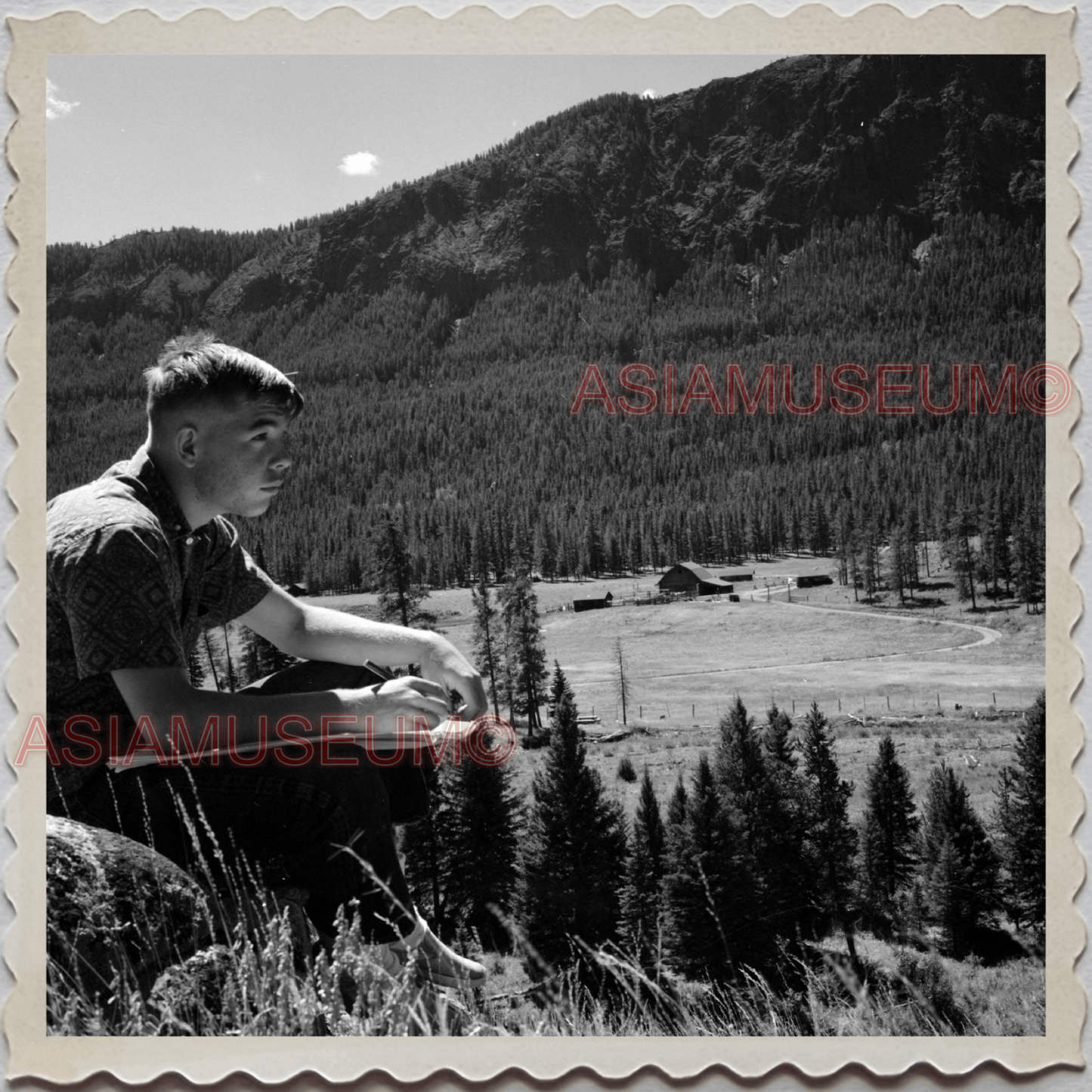 50s YELLOWSTONE NATIONAL PARK WYOMING MOUNT MAN DRAWING VINTAGE USA Photo 8687