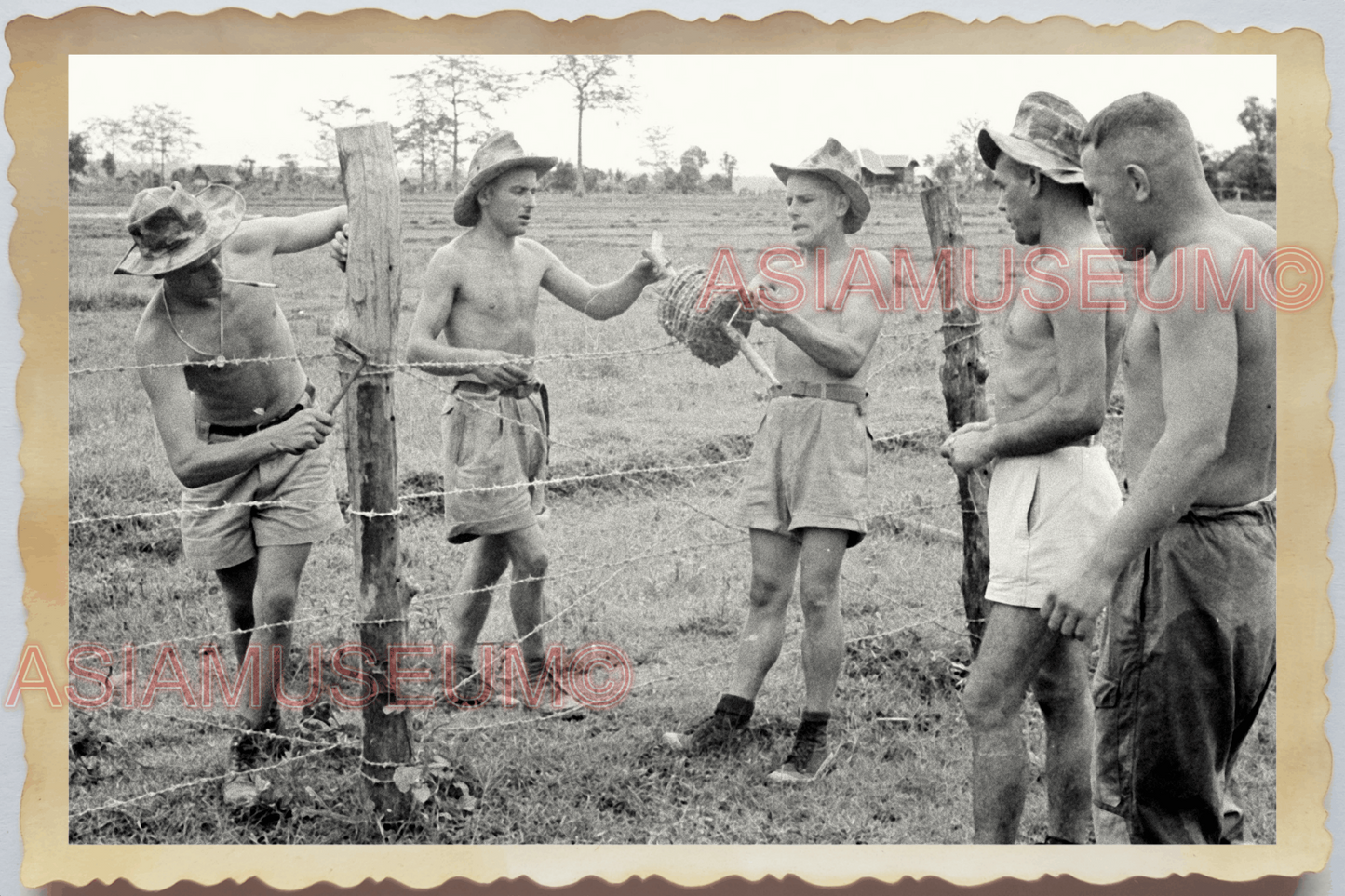 40s WW2 Vietnam HANOI INDOCHINA GROUP MEN FRANC ARMY TOPLESS Vintage Photo 24603