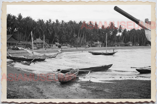 50s PHILIPPINES MANILA Kolambugan Wooden House Fishing Boat Vintage Photo 29078