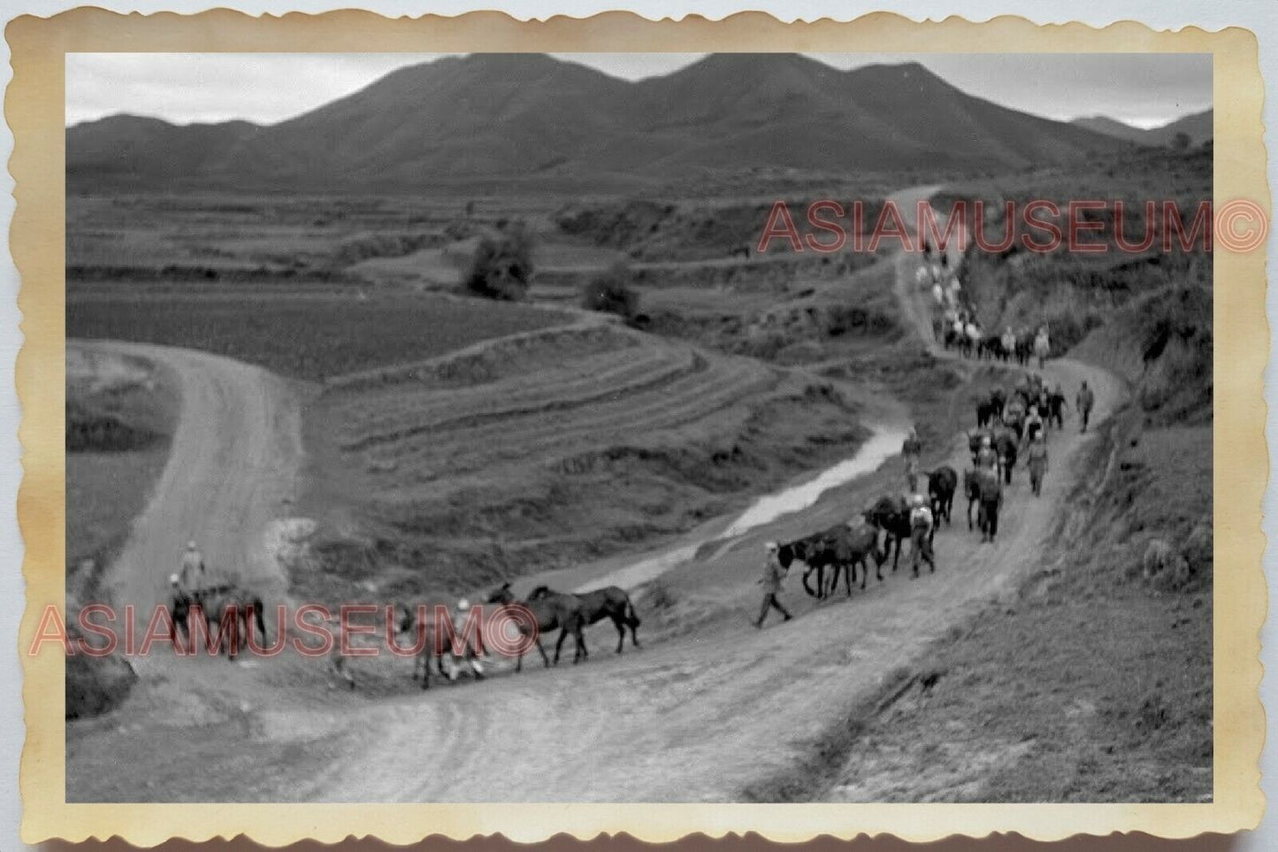 50s Vietnam Indochina Ho Chi Minh Mountain Horse Village Man Vintage Photo #567