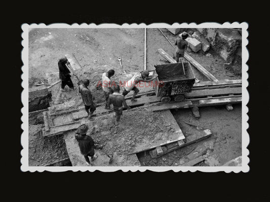 50s Labor Building Construction Push Cart Man Vintage Hong Kong Photograph #1108